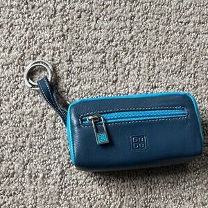 Blue Leather Key & Card Holder
